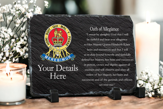 Personalised 15th 19th Kings Royal Hussars Oath of Allegiance Slate