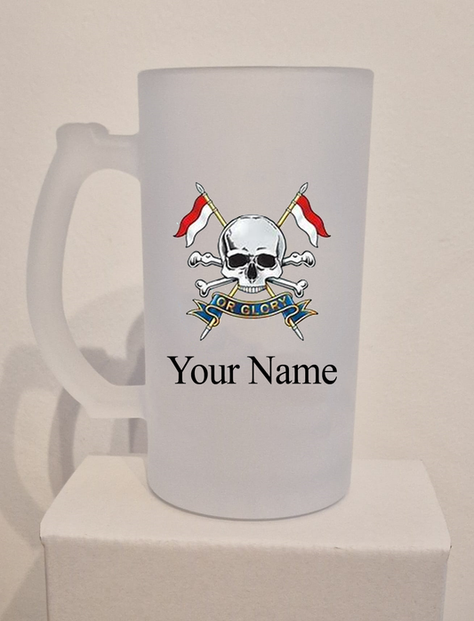 Personalised 17th 21st Lancers frosted Glass Tankard,