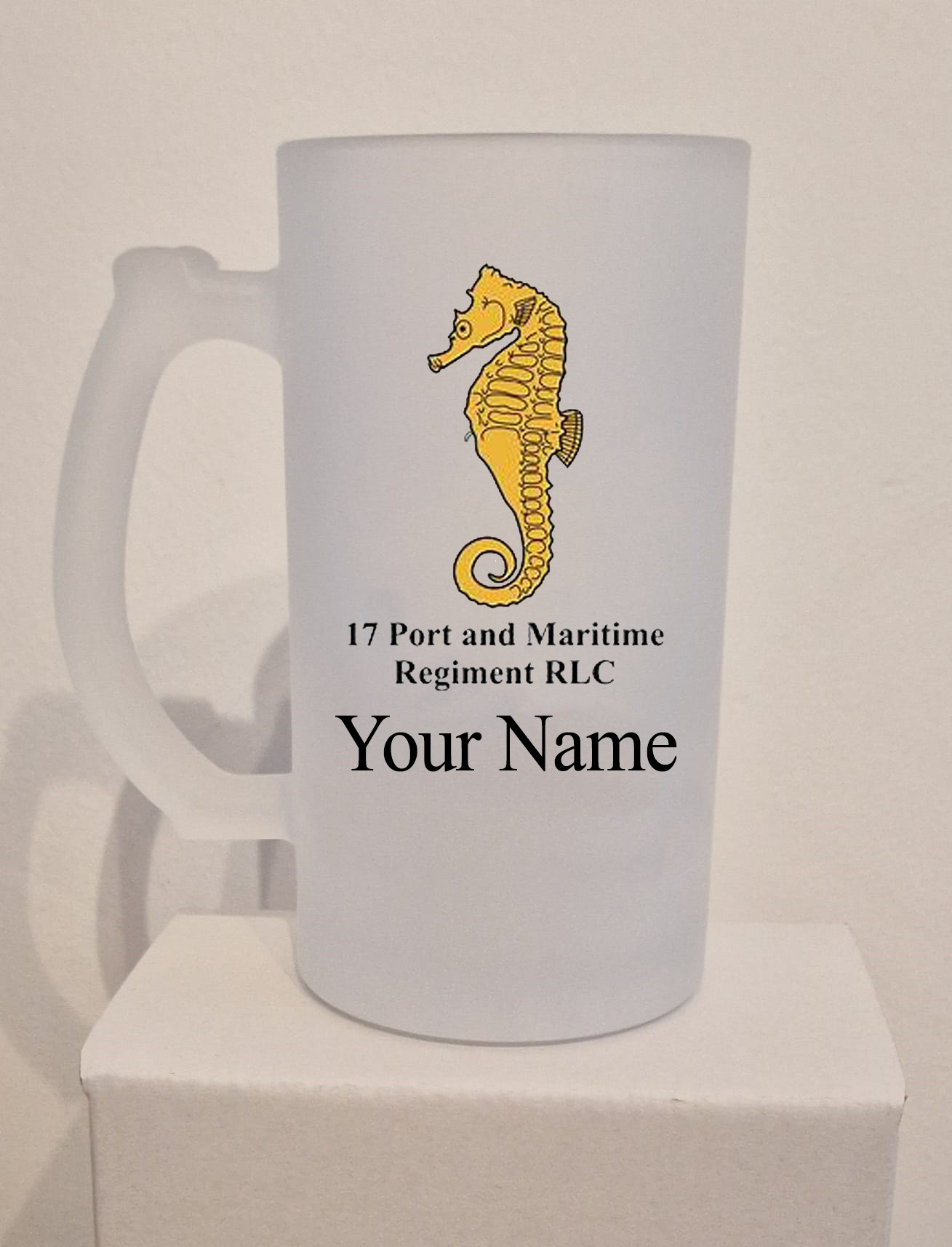 Personalised 17 Port and Maritime Regiment frosted Glass Tankard,