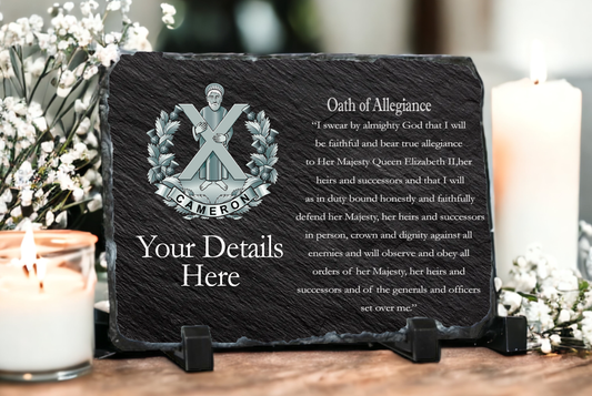 Personalised Cameron Highlanders Oath of Allegiance Slate