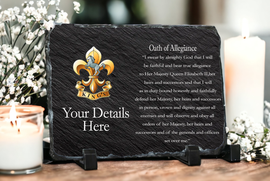 Personalised King's Regiment Oath of Allegiance Slate