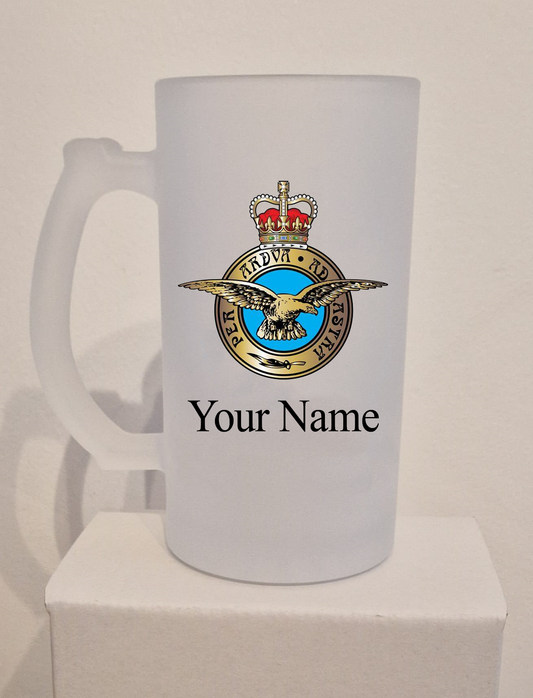 Personalised  Royal Air Force (RAF) Frosted Glass Tankard,