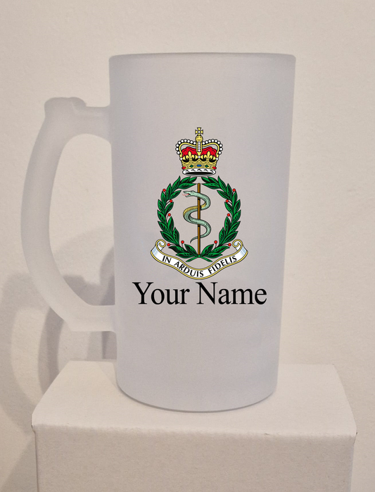 Personalised  Royal Army Medical Corps  (RAMC) Frosted Glass Tankard,