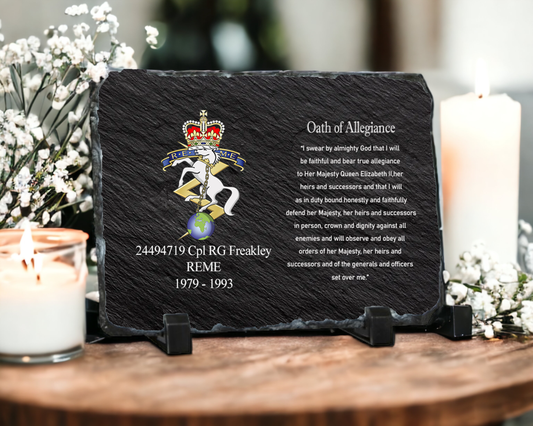 Personalised Royal Electrical Mechanical Engineers REME Oath of Allegiance slate