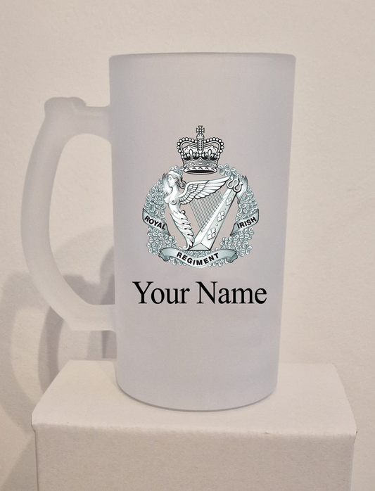 Personalised  Royal Irish Regiment Frosted Glass Tankard,