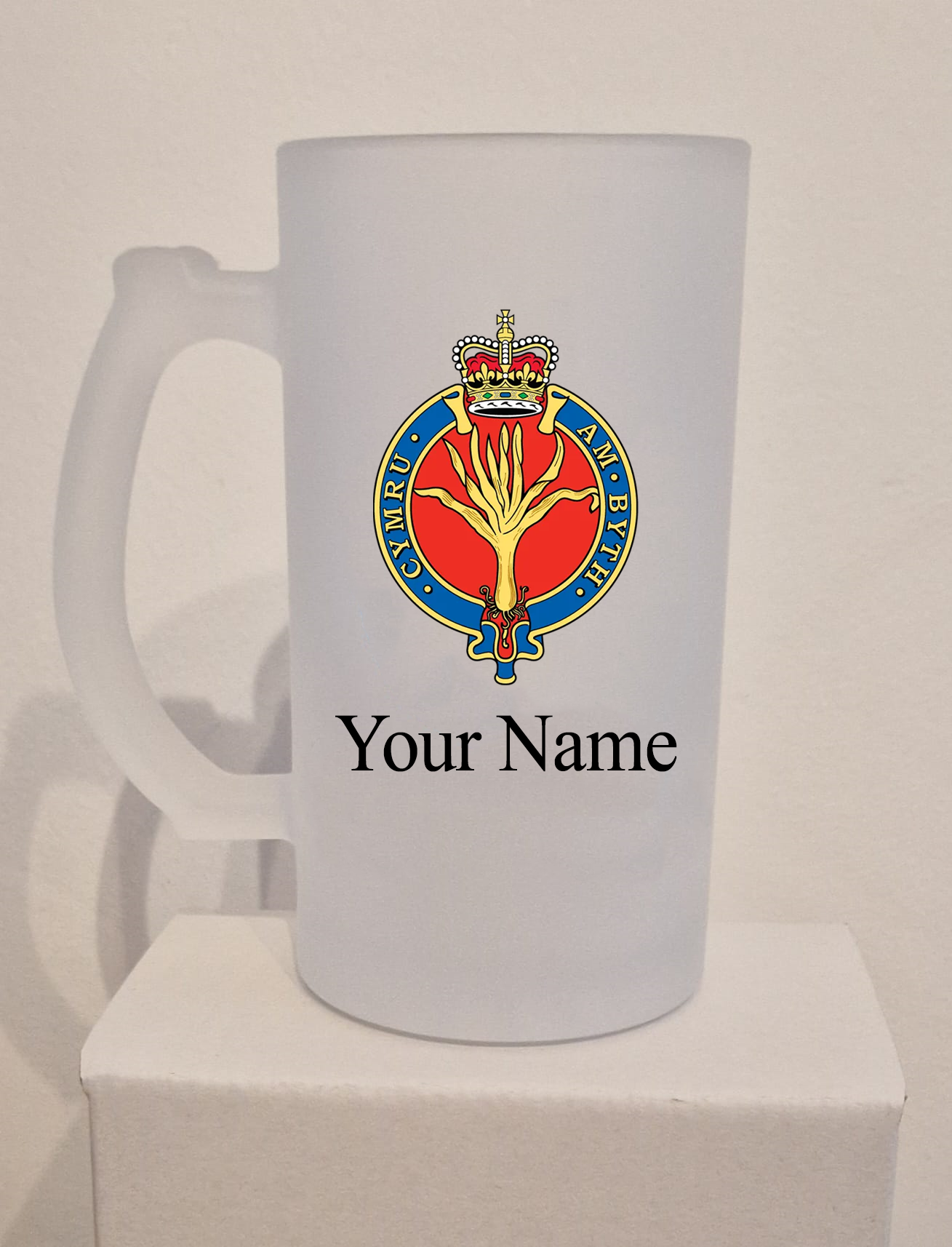 Personalised  Welsh Guards Frosted Glass Tankard,