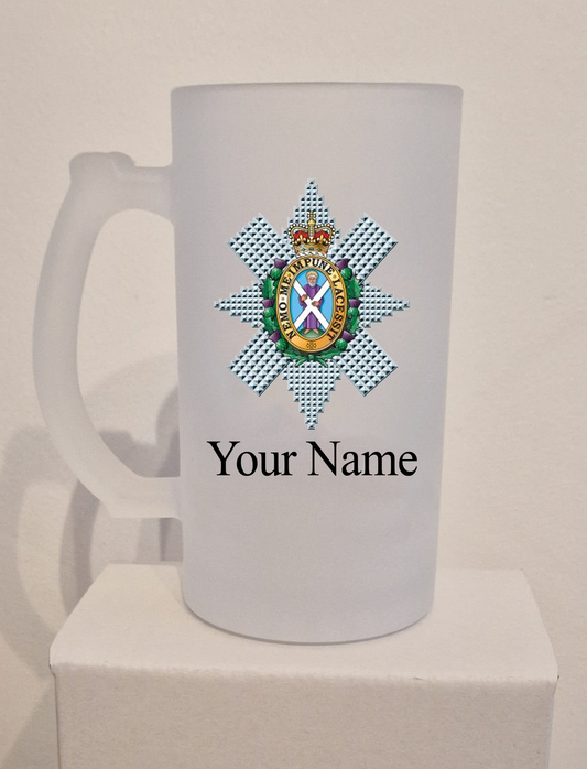 Personalised Black Watch frosted Glass Tankard,