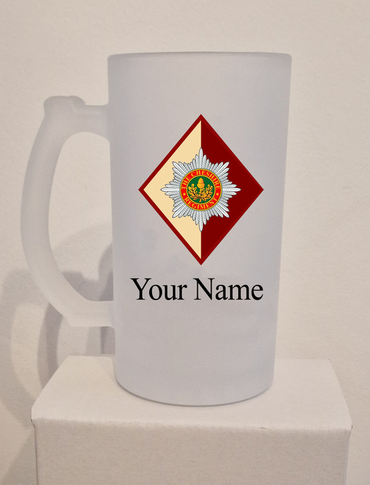 Personalised Cheshire Regiment frosted Glass Tankard,