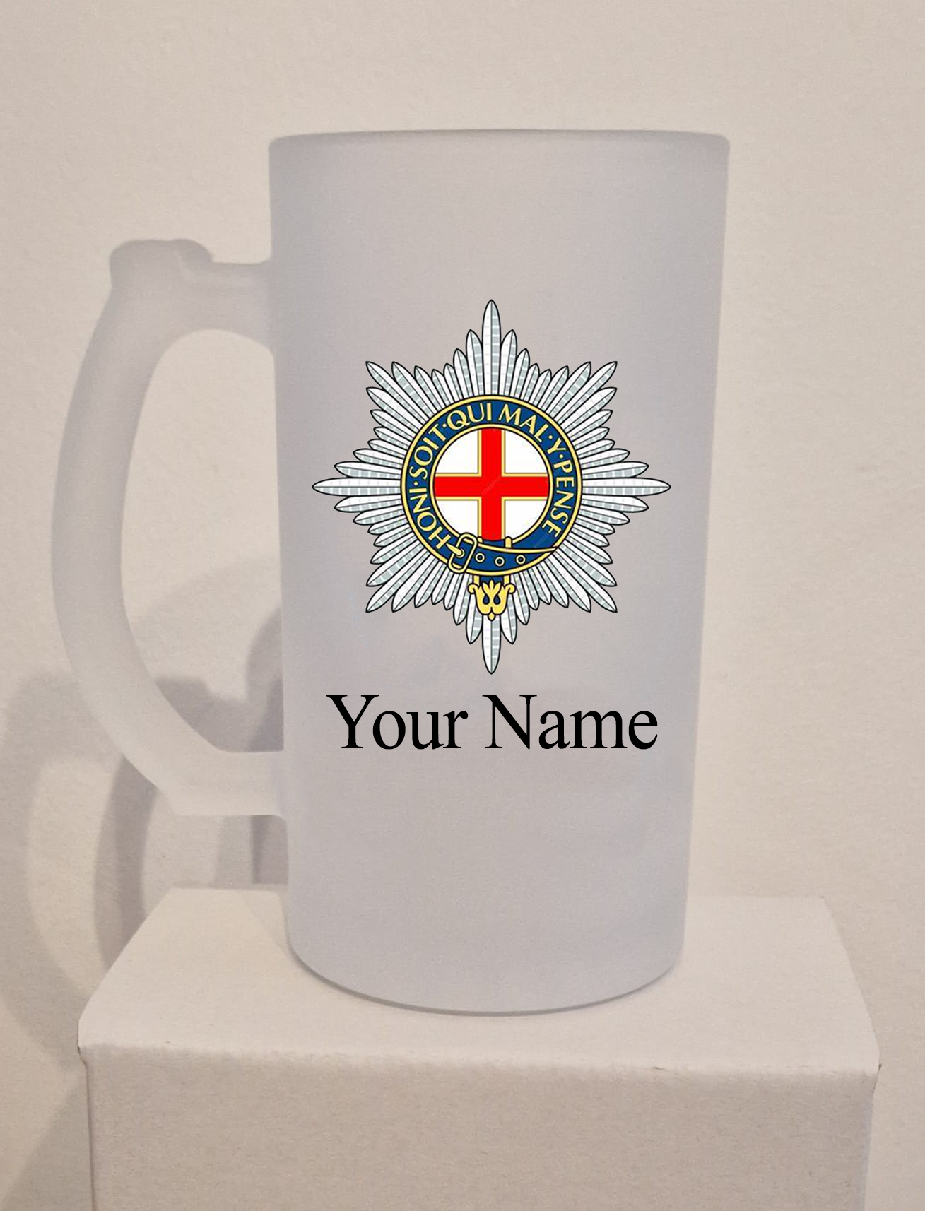 Personalised Coldstream Guards frosted Glass Tankard,