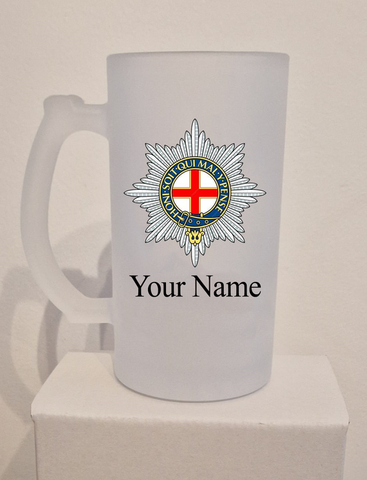 Personalised Coldstream Guards frosted Glass Tankard,