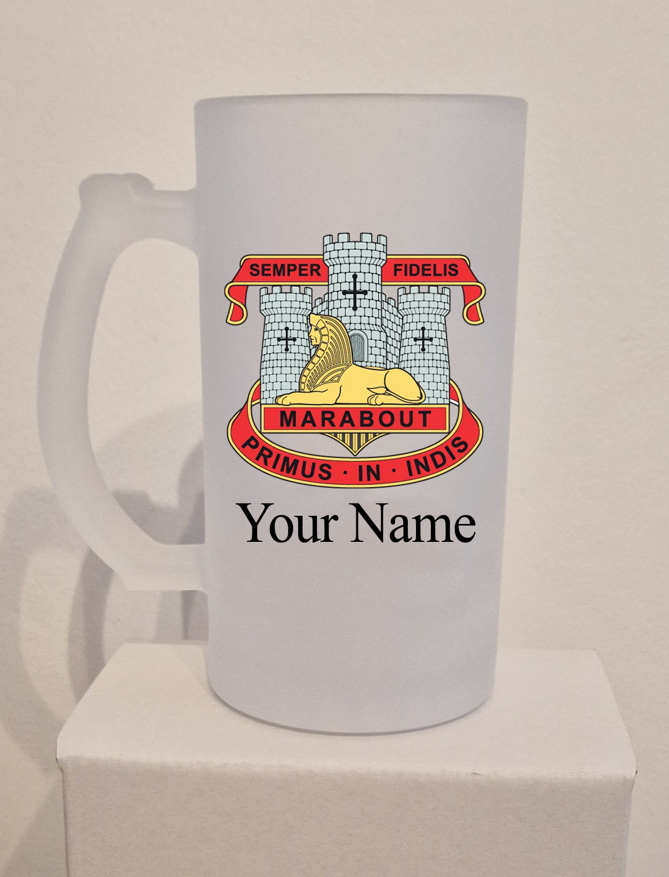 Personalised Devonshire and Dorset Regiment frosted Glass Tankard,