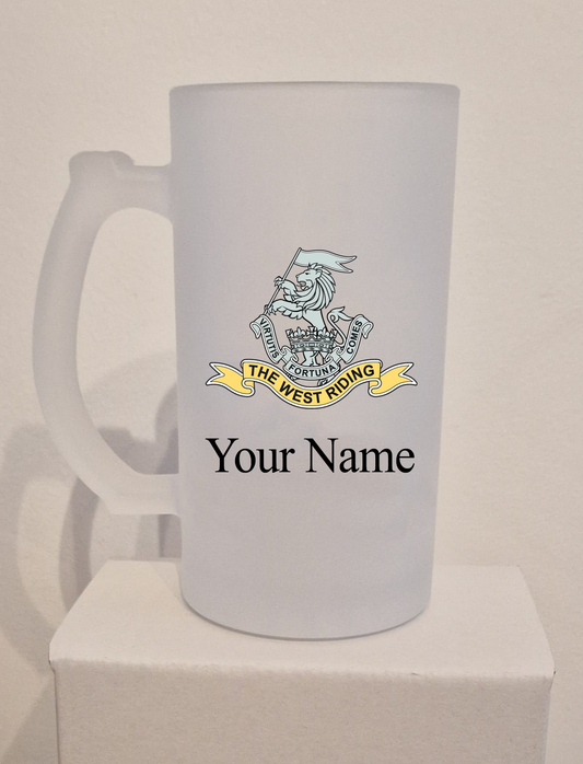 Personalised Duke of Wellingtons Regiment frosted Glass Tankard,