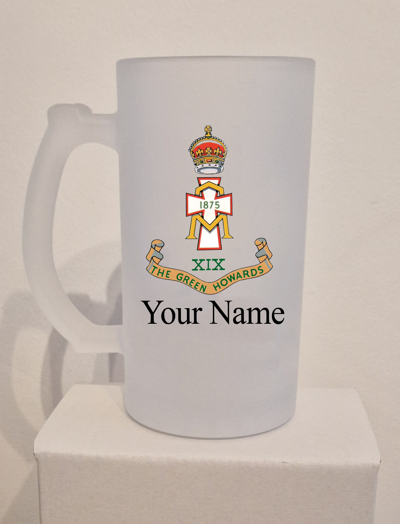 Personalised Green Howards Regiment frosted Glass Tankard,