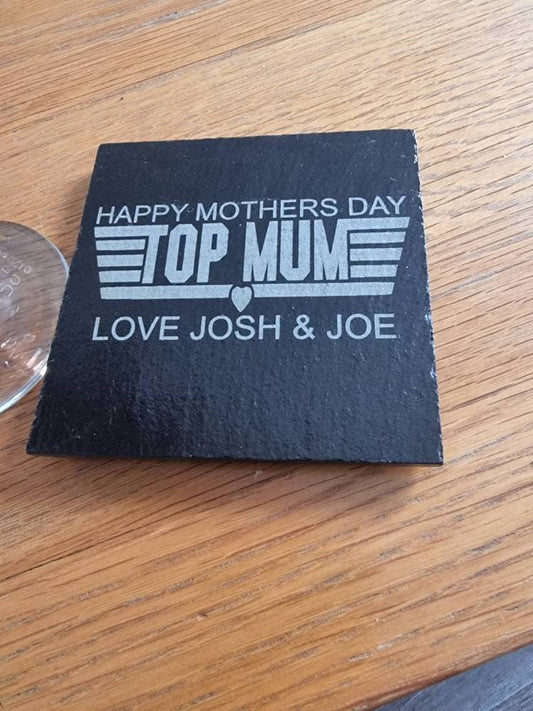 Personalised Mothers day coaster. Top gun themed TOP MUM/ Mothers day/Birthday