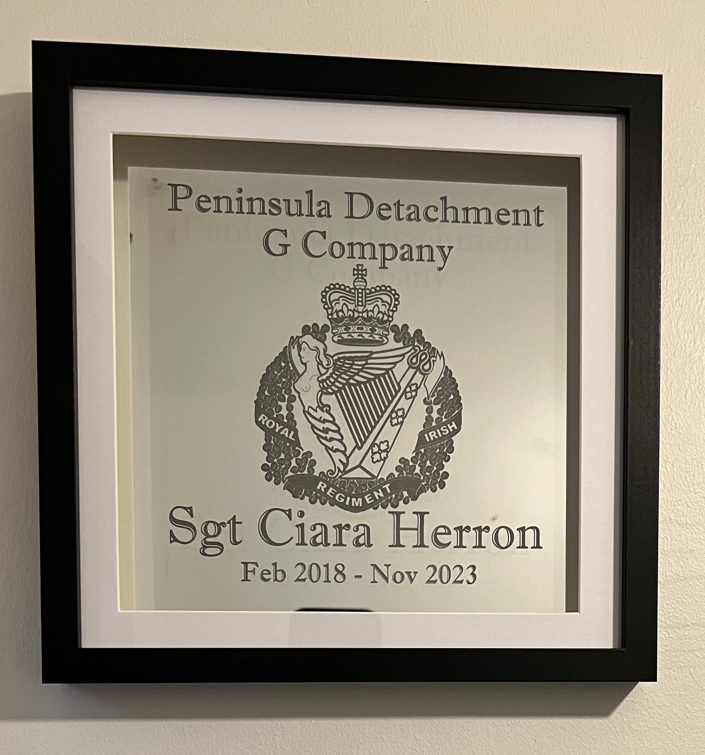 Laser engraved regimental mirror, beautiful gift for an award/gift or even a memorial, can be personalised to suit your needs