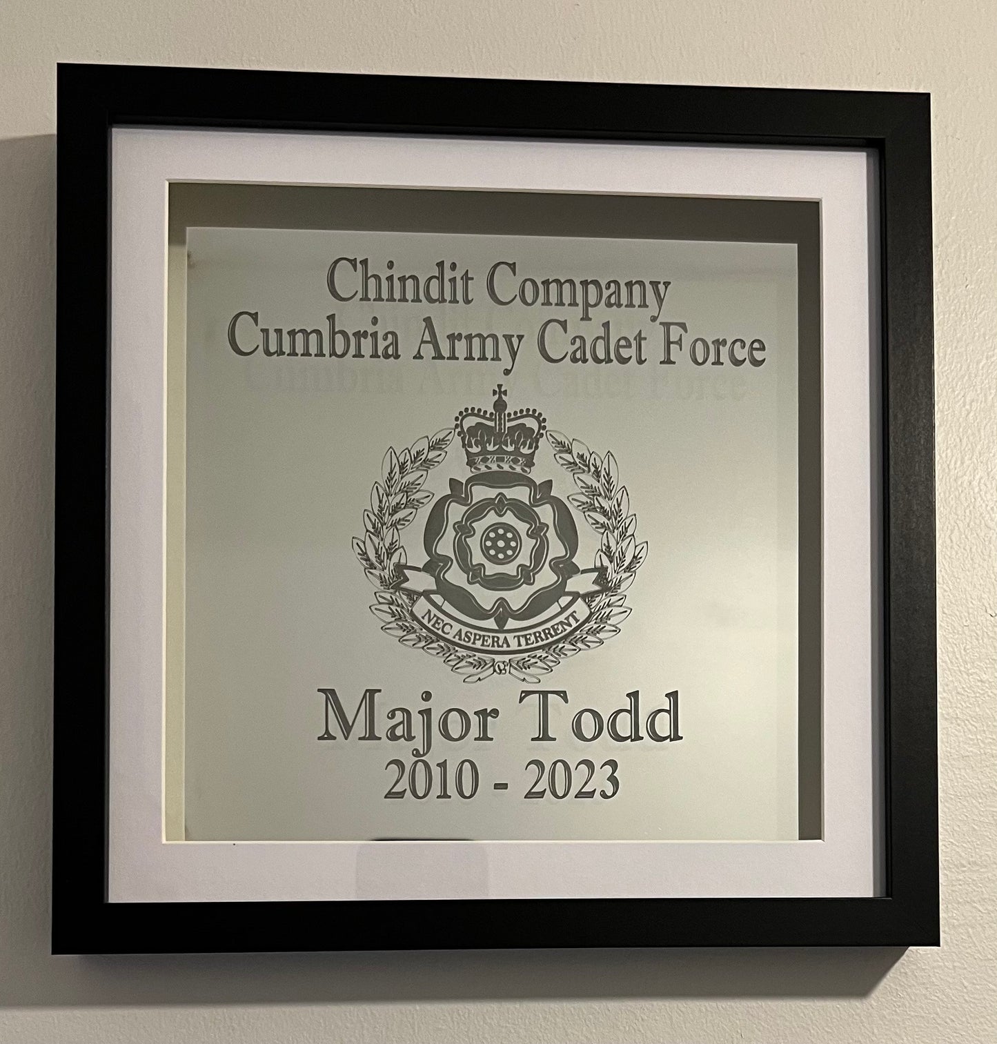 Laser engraved regimental mirror, beautiful gift for an award/gift or even a memorial, can be personalised to suit your needs