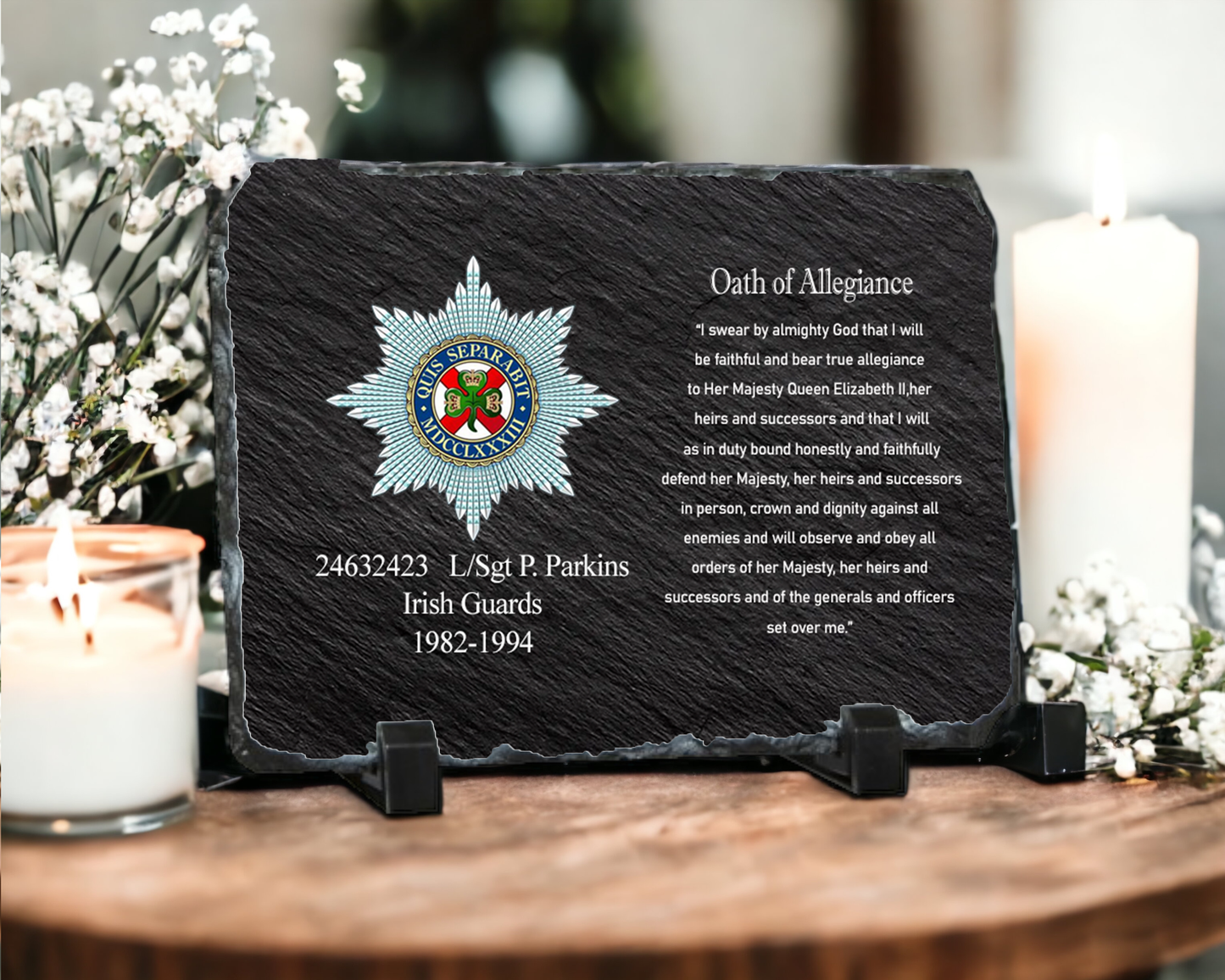 Personalised Irish Guards Oath of Allegiance Slate