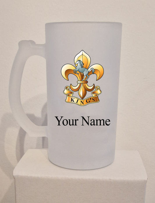 Personalised King's Regiment frosted Glass Tankard,