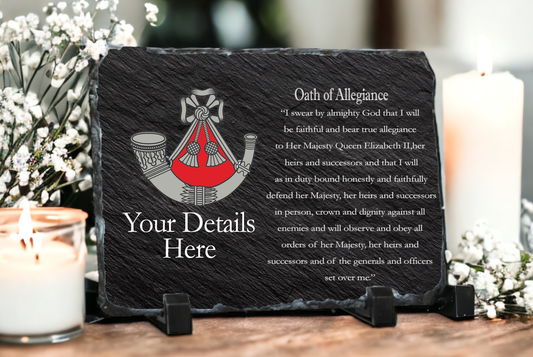 Personalised Light Infantry Oath With Red Backing Slate