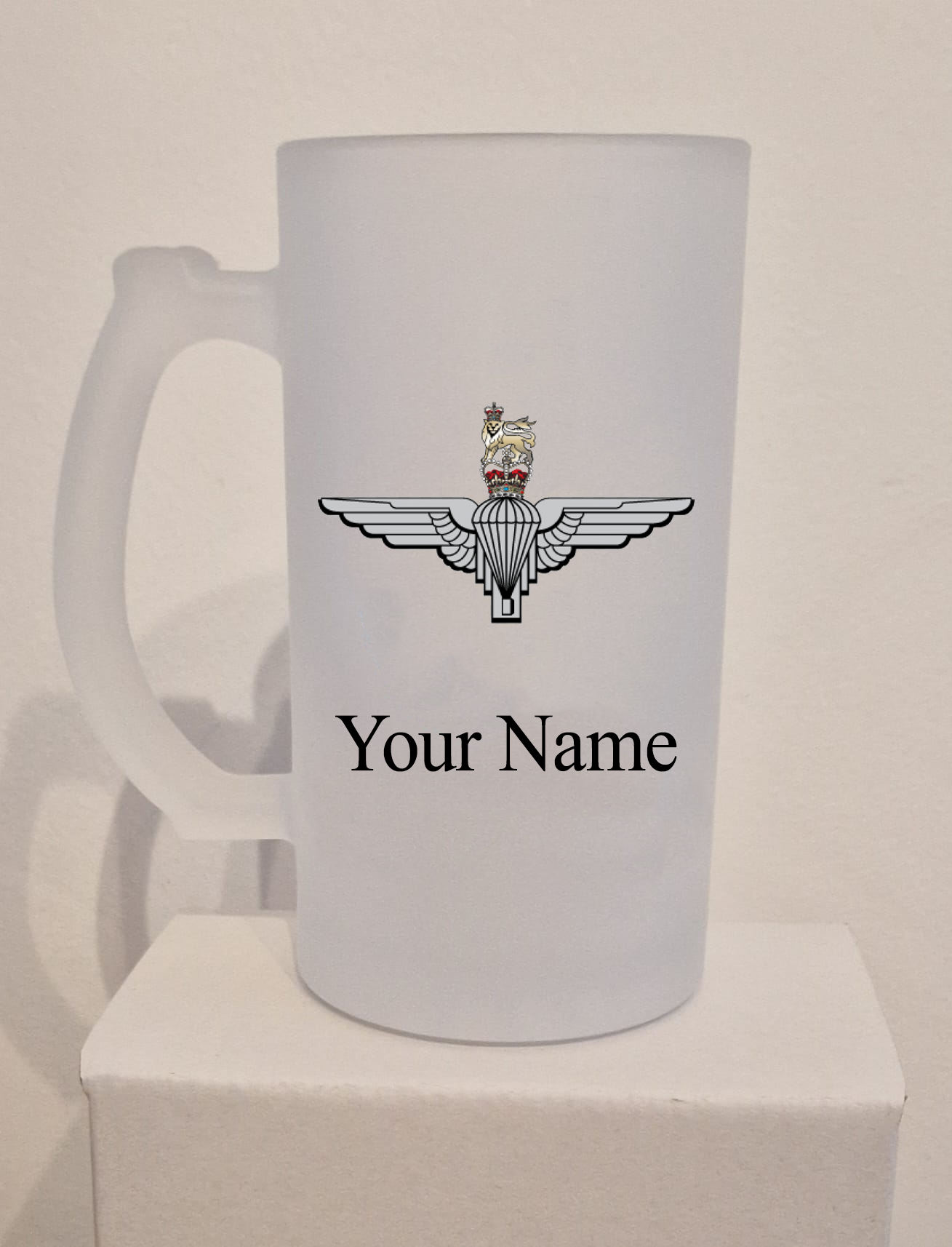 Personalised Parachute Regiment frosted Glass Tankard,