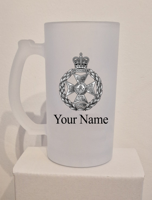 Personalised  Royal Green Jackets Frosted Glass Tankard,