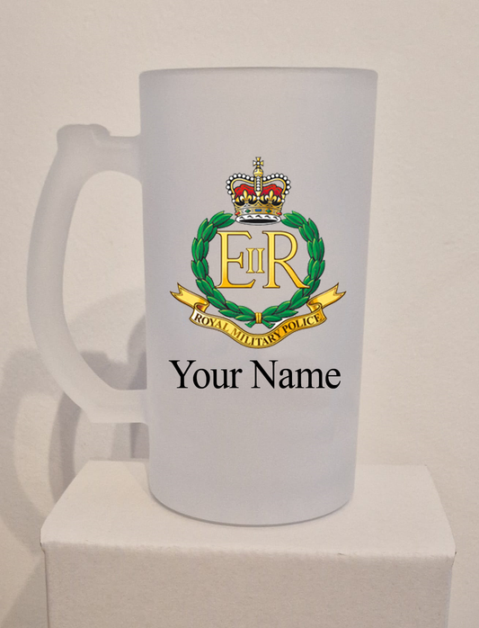 Personalised Royal Military Police frosted glass Tankard