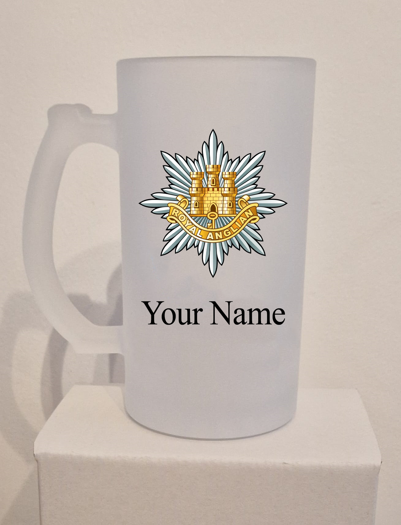 Personalised  Royal Anglian Regiment Frosted Glass Tankard,