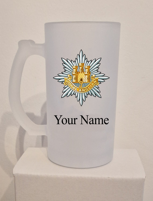 Personalised  Royal Anglian Regiment Frosted Glass Tankard,