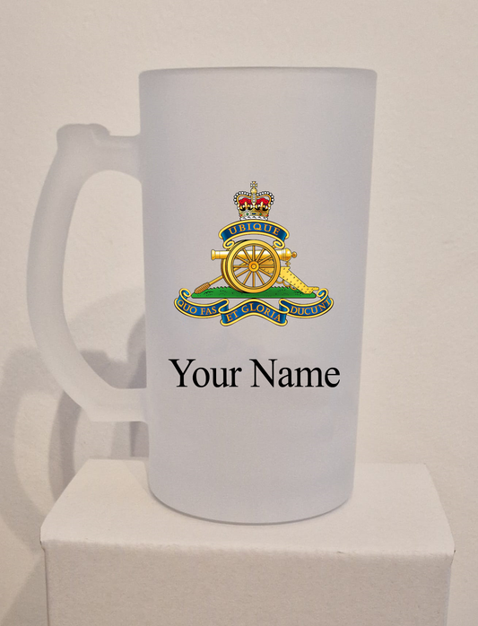 Personalised Royal Artillery frosted Glass Tankard,