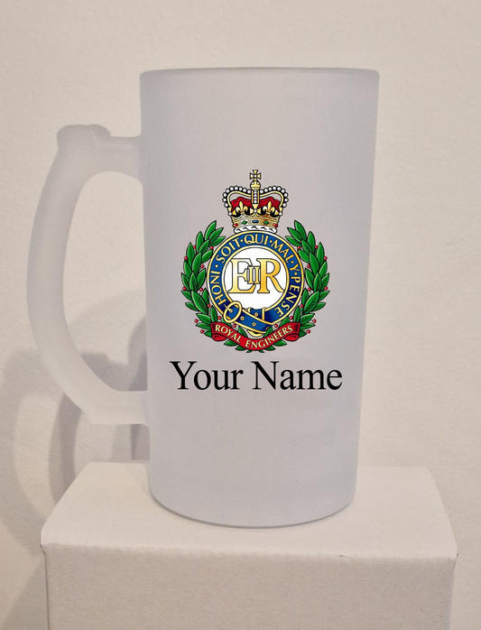 Personalised  Royal Engineers Frosted Glass Tankard,