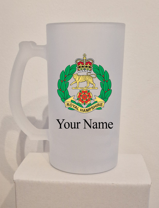 Personalised  Royal Hampshire Regiment Frosted Glass Tankard,