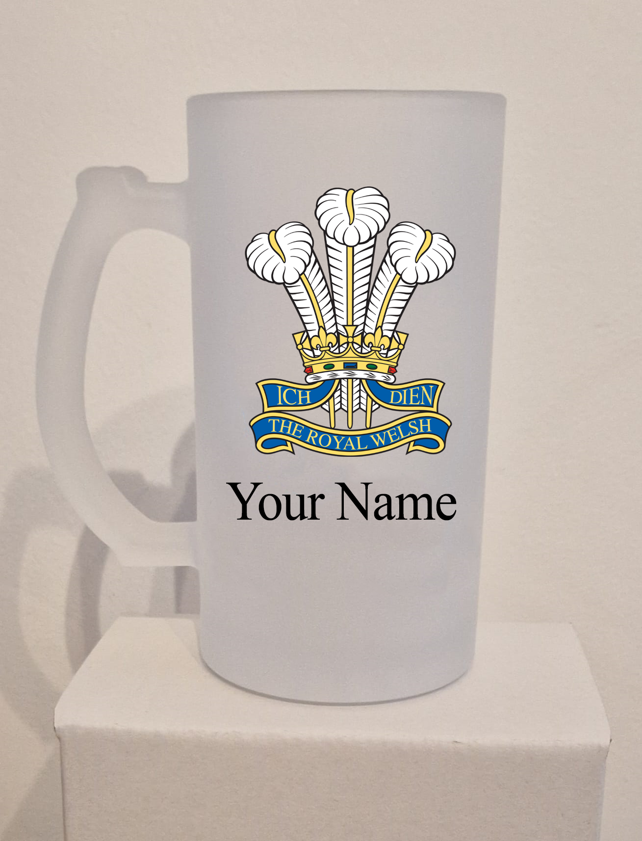 Personalised  Royal Welsh Regiment Frosted Glass Tankard,