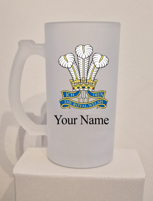 Personalised  Royal Welsh Regiment Frosted Glass Tankard,