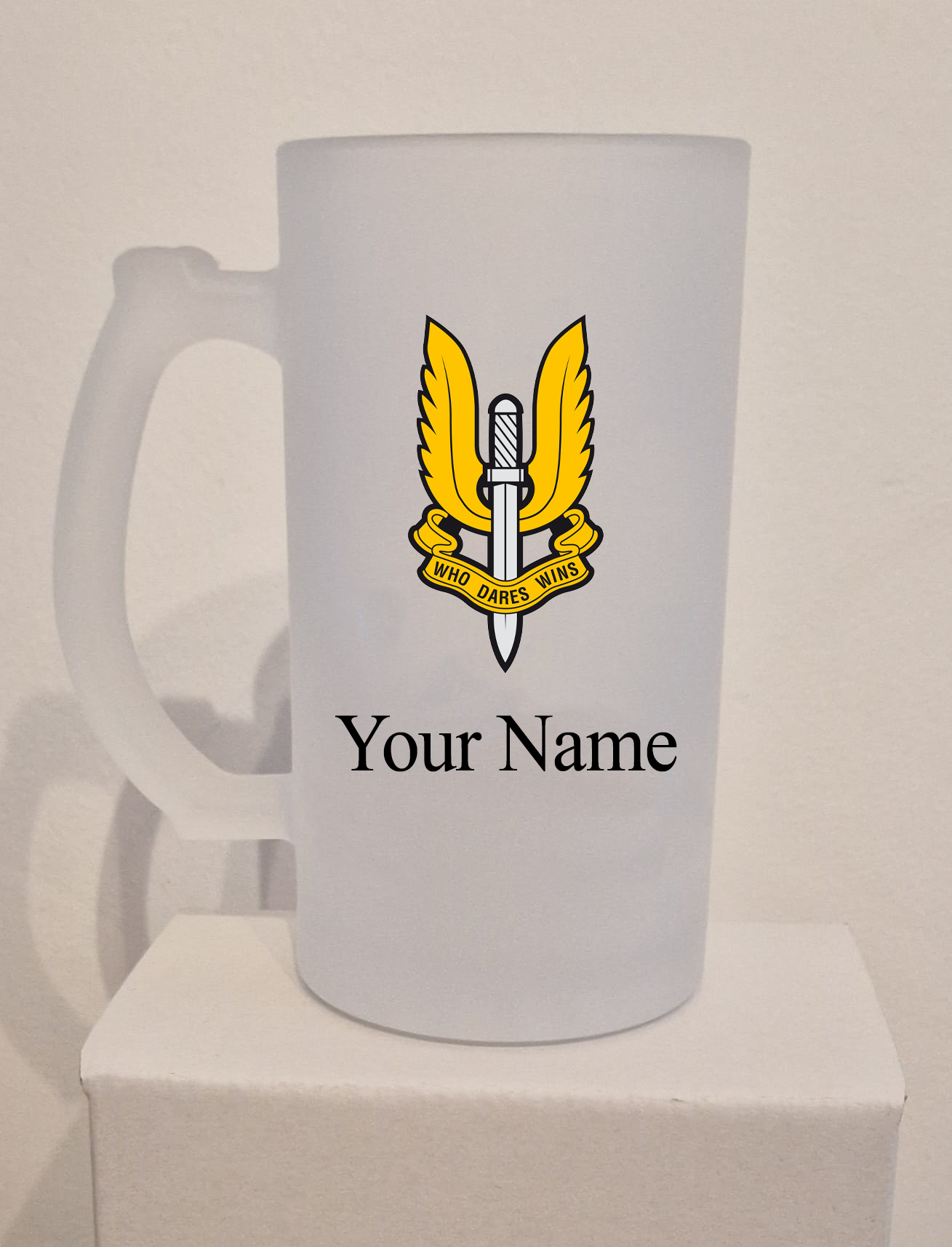 Personalised  Special Air Service Regiment Frosted Glass Tankard,