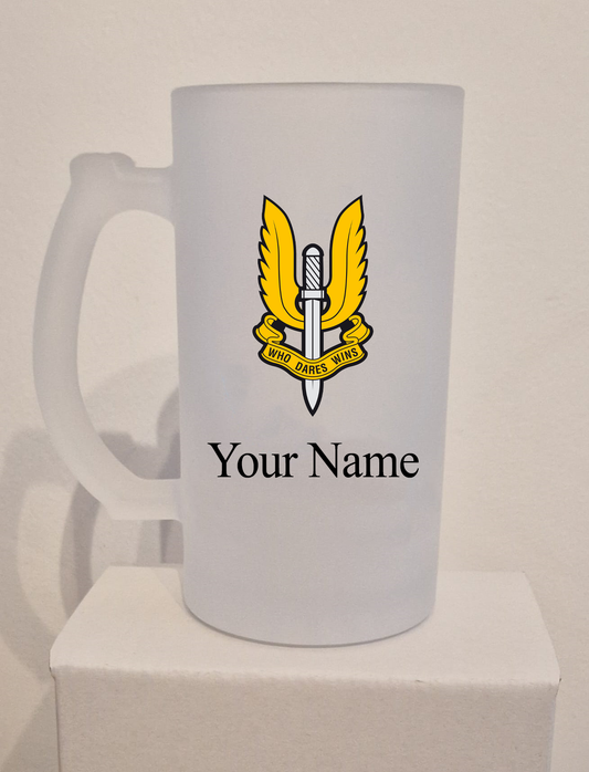 Personalised  Special Air Service Regiment Frosted Glass Tankard,