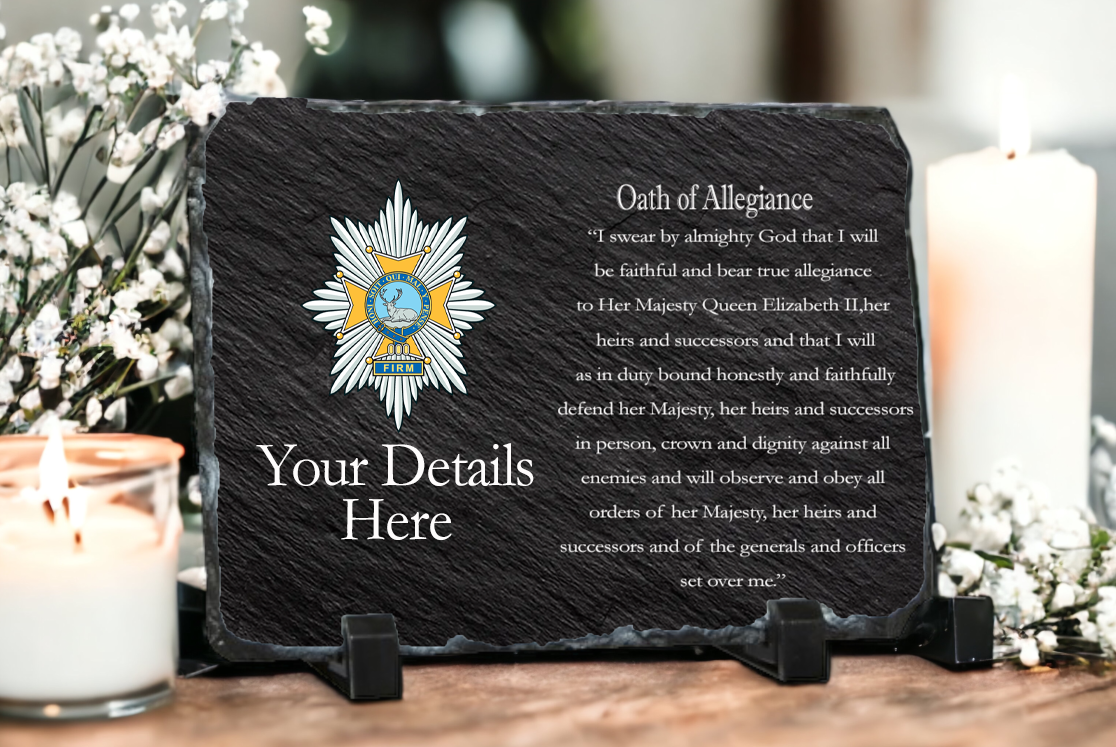 Personalised Worchester and Sherwood Foresters Regiment Oath of Allegiance Slate