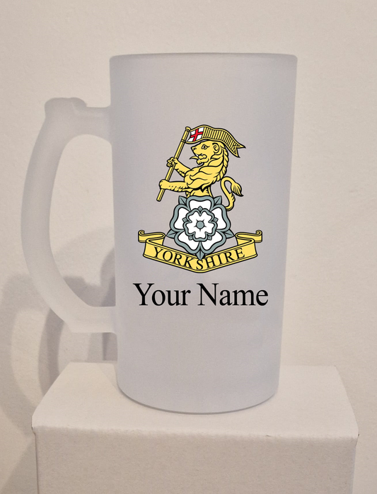 Personalised  Yorkshire Regiment Frosted Glass Tankard,